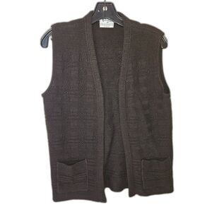 MILRANK Vintage Knitted Wool Blend Black Cardigan Vest XL